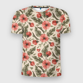 Мужская футболка 3D Slim с принтом Ретро цветы в Курске, 100% полиэстер с улучшенными характеристиками | приталенный силуэт, круглая горловина, широкие плечи, сужается к линии бедра | Тематика изображения на принте: flowers | классика | паттерн | цветочки | цветы