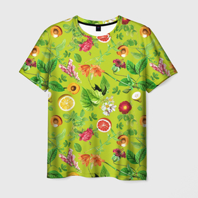 Мужская футболка 3D с принтом Летнее настроение   фрукты в Тюмени, 100% полиэфир | прямой крой, круглый вырез горловины, длина до линии бедер | абрикос | лето | персик | сочный | фрукт | фрукты