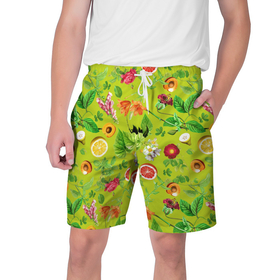 Мужские шорты 3D с принтом Летнее настроение   фрукты ,  полиэстер 100% | прямой крой, два кармана без застежек по бокам. Мягкая трикотажная резинка на поясе, внутри которой широкие завязки. Длина чуть выше колен | абрикос | лето | персик | сочный | фрукт | фрукты