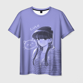 Мужская футболка 3D с принтом Cute Komi в Екатеринбурге, 100% полиэфир | прямой крой, круглый вырез горловины, длина до линии бедер | аниме | девушка | коми | кот | персонаж