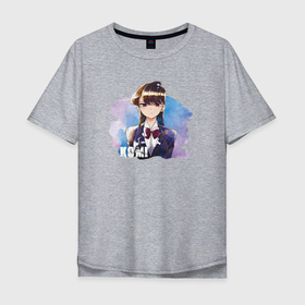 Мужская футболка хлопок Oversize с принтом Shouko Komi в Тюмени, 100% хлопок | свободный крой, круглый ворот, “спинка” длиннее передней части | акварель | аниме | девушка | имя | коми | персонаж | школьница