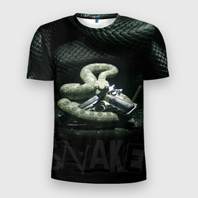 Мужская футболка 3D Slim с принтом Змея   пистолет в Тюмени, 100% полиэстер с улучшенными характеристиками | приталенный силуэт, круглая горловина, широкие плечи, сужается к линии бедра | haneyework | гангстер | змеи | змея | оружие | пистолет