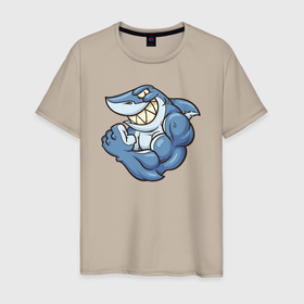 Мужская футболка хлопок с принтом Акула с бицухой (shark) в Санкт-Петербурге, 100% хлопок | прямой крой, круглый вырез горловины, длина до линии бедер, слегка спущенное плечо. | shark | steam | акула | мощь | рыба | сила | стим