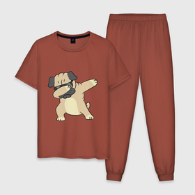 Мужская пижама хлопок с принтом Дэббинг мопс в чёрных очках    Dabbing dog) в Санкт-Петербурге, 100% хлопок | брюки и футболка прямого кроя, без карманов, на брюках мягкая резинка на поясе и по низу штанин
 | dab | dabbing | dance | dog | дэб | собака | танец