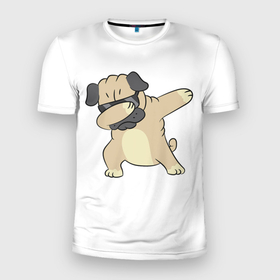 Мужская футболка 3D Slim с принтом Дэббинг дог (мопс, Dabbing dog) в Кировске, 100% полиэстер с улучшенными характеристиками | приталенный силуэт, круглая горловина, широкие плечи, сужается к линии бедра | dab | dabbing | dance | dog | дэб | собака | танец