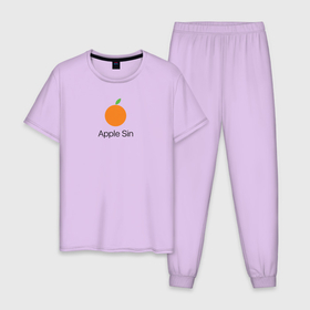 Мужская пижама хлопок с принтом APPLE SIN , 100% хлопок | брюки и футболка прямого кроя, без карманов, на брюках мягкая резинка на поясе и по низу штанин
 | Тематика изображения на принте: apple | iphone | macbook | watch | айфон | апельсин | макбук | яблоко
