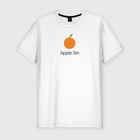 Мужская футболка хлопок Slim с принтом APPLE SIN в Новосибирске, 92% хлопок, 8% лайкра | приталенный силуэт, круглый вырез ворота, длина до линии бедра, короткий рукав | apple | iphone | macbook | watch | айфон | апельсин | макбук | яблоко