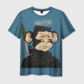 Мужская футболка 3D с принтом Art Monkey | 3D ФУТБОЛКА в Петрозаводске, 100% полиэфир | прямой крой, круглый вырез горловины, длина до линии бедер | 