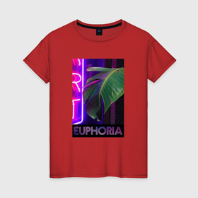 Женская футболка хлопок с принтом Эйфория   Растение в неоне в Курске, 100% хлопок | прямой крой, круглый вырез горловины, длина до линии бедер, слегка спущенное плечо | 