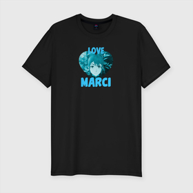 Мужская футболка хлопок Slim с принтом Love Marci в Новосибирске, 92% хлопок, 8% лайкра | приталенный силуэт, круглый вырез ворота, длина до линии бедра, короткий рукав | Тематика изображения на принте: marci | zxc | аниме | дотакровьдракона | марси | подарок