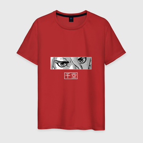 Мужская футболка хлопок с принтом Взгляд Сэнку в Курске, 100% хлопок | прямой крой, круглый вырез горловины, длина до линии бедер, слегка спущенное плечо. | anime | dr stone | senkuu ishigami | аниме | анимэ | доктор стоун | сэнку ишигами