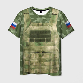 Мужская футболка 3D+ с принтом Бронежилет, флаг России и автомат в Курске, 100% микрофибра | круглый вырез горловины, длина до линии бедер | автомат | бронежилет | военная одежда | военное | камуфляж | милитари | огнестрельное оружие | оружие | патриот | патриотизм | россия | спецоперация | хаки