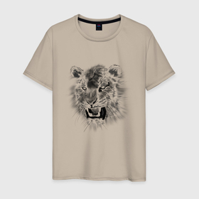 Мужская футболка хлопок с принтом футболка две стороны морда тигра и след тигра , 100% хлопок | прямой крой, круглый вырез горловины, длина до линии бедер, слегка спущенное плечо. | большая кошка | животное | зверь | зубы | лапа | надпись | полоски | рык | силуэт | след | тигр