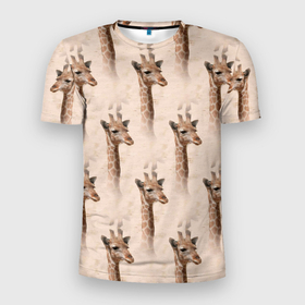 Мужская футболка 3D Slim с принтом Голова жирафа  паттерн в Санкт-Петербурге, 100% полиэстер с улучшенными характеристиками | приталенный силуэт, круглая горловина, широкие плечи, сужается к линии бедра | Тематика изображения на принте: африка | голова жирафа | жираф | жираф паттерн | жирафы