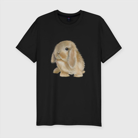 Мужская футболка хлопок Slim с принтом Зайка милый в Новосибирске, 92% хлопок, 8% лайкра | приталенный силуэт, круглый вырез ворота, длина до линии бедра, короткий рукав | грызун | животное | заяц | зверь | кролик | милота | шерсть