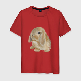 Мужская футболка хлопок с принтом Зайка милый в Тюмени, 100% хлопок | прямой крой, круглый вырез горловины, длина до линии бедер, слегка спущенное плечо. | грызун | животное | заяц | зверь | кролик | милота | шерсть