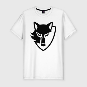 Мужская футболка хлопок Slim с принтом Wolf   Emblem в Белгороде, 92% хлопок, 8% лайкра | приталенный силуэт, круглый вырез ворота, длина до линии бедра, короткий рукав | ears | emblem | eyes | muzzle | wolf | волк | глаза | эмблема