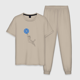 Мужская пижама хлопок с принтом Криптовалюта УСД Коин с тигром. Минимализм в Тюмени, 100% хлопок | брюки и футболка прямого кроя, без карманов, на брюках мягкая резинка на поясе и по низу штанин
 | cryptocurrency | cryptocurrency logo | dollar | minimalism | original logo | the black line | tiger | title | usd coin | доллар | криптовалюта | логотип криптовалюты | минимализм | надпись | оригинальный логотип | тигр | усд коин | черная линия
