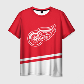Мужская футболка 3D с принтом Detroit Red Wings, Детройт Ред Уингз Диагональные полосы в Тюмени, 100% полиэфир | прямой крой, круглый вырез горловины, длина до линии бедер | detroit | detroit red wings | hockey | nhl | red wings | usa | детройд | детройт | детройт ред уингз | нхл | ред уингз | спорт | сша | хоккей | шайба