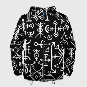 Мужская ветровка 3D с принтом Древние руны | Паттерн в Екатеринбурге, 100% полиэстер | подол и капюшон оформлены резинкой с фиксаторами, два кармана без застежек по бокам, один потайной карман на груди | patern | pattern | runes | древние знаки | древние руны | знак рода | знаки | иероглифы | патерн | паттерн | руны | русь | символы | славяне | славянская символика | я русский