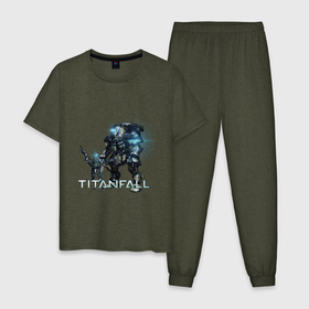 Мужская пижама хлопок с принтом Титанфол арт робот и дроид (TITANFALL) , 100% хлопок | брюки и футболка прямого кроя, без карманов, на брюках мягкая резинка на поясе и по низу штанин
 | Тематика изображения на принте: fall | titan | titanfall | робот | титан | титанфол
