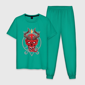 Мужская пижама хлопок с принтом Сама неотвратимость в Новосибирске, 100% хлопок | брюки и футболка прямого кроя, без карманов, на брюках мягкая резинка на поясе и по низу штанин
 | арт | дьявол | зло | иллюстрация | красный | люцифер