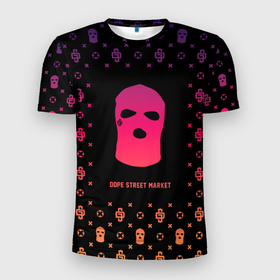 Мужская футболка 3D Slim с принтом Узор Ski Mask (Dope Street Market) в Новосибирске, 100% полиэстер с улучшенными характеристиками | приталенный силуэт, круглая горловина, широкие плечи, сужается к линии бедра | dope | балаклава | камуфляж | модные | узор | хайп | шмот