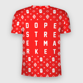 Мужская футболка 3D Slim с принтом Узор Red Dope Camo (Dope Street Market) в Новосибирске, 100% полиэстер с улучшенными характеристиками | приталенный силуэт, круглая горловина, широкие плечи, сужается к линии бедра | dope | балаклава | камуфляж | модные | узор | хайп | шмот