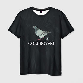 Мужская футболка 3D с принтом Голубь сваровски GOLUBOVSKI лого в Санкт-Петербурге, 100% полиэфир | прямой крой, круглый вырез горловины, длина до линии бедер | swarovski | бижутерия | бриллиант | голубь | кристалл | лого | логотип | перья | черная | черный
