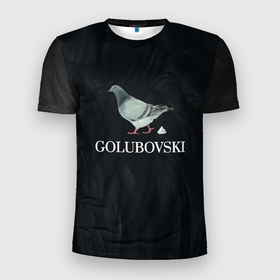 Мужская футболка 3D Slim с принтом Голубь сваровски GOLUBOVSKI лого , 100% полиэстер с улучшенными характеристиками | приталенный силуэт, круглая горловина, широкие плечи, сужается к линии бедра | swarovski | бижутерия | бриллиант | голубь | кристалл | лого | логотип | перья | черная | черный