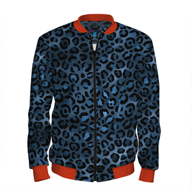 Мужской бомбер 3D с принтом Синяя леопардовая шкура в Кировске, 100% полиэстер | застегивается на молнию, по бокам два кармана без застежек, по низу бомбера и на воротнике - эластичная резинка | Тематика изображения на принте: леопард | леопардовые текстуры | синий леопард | тигр