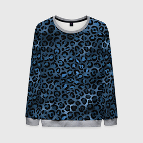 Мужской свитшот 3D с принтом Синяя леопардовая шкура в Екатеринбурге, 100% полиэстер с мягким внутренним слоем | круглый вырез горловины, мягкая резинка на манжетах и поясе, свободная посадка по фигуре | леопард | леопардовые текстуры | синий леопард | тигр