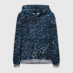 Мужская толстовка 3D с принтом Синяя леопардовая шкура в Екатеринбурге, 100% полиэстер | двухслойный капюшон со шнурком для регулировки, мягкие манжеты на рукавах и по низу толстовки, спереди карман-кенгуру с мягким внутренним слоем. | Тематика изображения на принте: леопард | леопардовые текстуры | синий леопард | тигр
