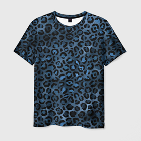 Мужская футболка 3D с принтом Синяя леопардовая шкура в Новосибирске, 100% полиэфир | прямой крой, круглый вырез горловины, длина до линии бедер | леопард | леопардовые текстуры | синий леопард | тигр
