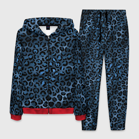Мужской костюм 3D с принтом Синяя леопардовая шкура в Белгороде, 100% полиэстер | Манжеты и пояс оформлены тканевой резинкой, двухслойный капюшон со шнурком для регулировки, карманы спереди | Тематика изображения на принте: леопард | леопардовые текстуры | синий леопард | тигр