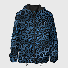 Мужская куртка 3D с принтом Синяя леопардовая шкура в Екатеринбурге, ткань верха — 100% полиэстер, подклад — флис | прямой крой, подол и капюшон оформлены резинкой с фиксаторами, два кармана без застежек по бокам, один большой потайной карман на груди. Карман на груди застегивается на липучку | леопард | леопардовые текстуры | синий леопард | тигр