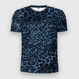 Мужская футболка 3D Slim с принтом Синяя леопардовая шкура в Тюмени, 100% полиэстер с улучшенными характеристиками | приталенный силуэт, круглая горловина, широкие плечи, сужается к линии бедра | леопард | леопардовые текстуры | синий леопард | тигр