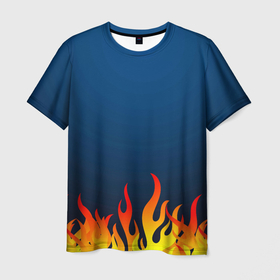 Мужская футболка 3D с принтом Пламя огня синий фон в Тюмени, 100% полиэфир | прямой крой, круглый вырез горловины, длина до линии бедер | fire | огонек | огонь | пламя | пламя огня