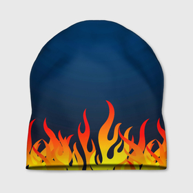 Шапка 3D с принтом Пламя огня синий фон в Тюмени, 100% полиэстер | универсальный размер, печать по всей поверхности изделия | fire | огонек | огонь | пламя | пламя огня
