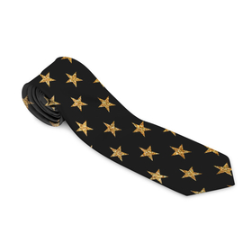 Галстук 3D с принтом Золотые звезды Gold  Black в Тюмени, 100% полиэстер | Длина 148 см; Плотность 150-180 г/м2 | gold | звездочки | звезды | золото | золотые звездочки | золотые звезды