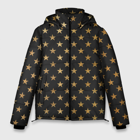 Мужская зимняя куртка 3D с принтом Золотые звезды Gold  Black в Курске, верх — 100% полиэстер; подкладка — 100% полиэстер; утеплитель — 100% полиэстер | длина ниже бедра, свободный силуэт Оверсайз. Есть воротник-стойка, отстегивающийся капюшон и ветрозащитная планка. 

Боковые карманы с листочкой на кнопках и внутренний карман на молнии. | gold | звездочки | звезды | золото | золотые звездочки | золотые звезды