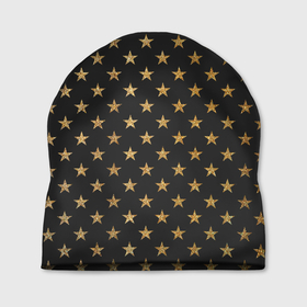 Шапка 3D с принтом Золотые звезды Gold  Black , 100% полиэстер | универсальный размер, печать по всей поверхности изделия | gold | звездочки | звезды | золото | золотые звездочки | золотые звезды