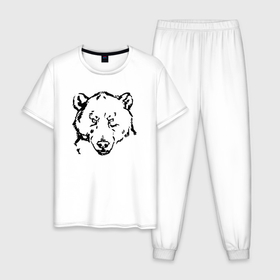 Мужская пижама хлопок с принтом Black bear в Курске, 100% хлопок | брюки и футболка прямого кроя, без карманов, на брюках мягкая резинка на поясе и по низу штанин
 | арт | иллюстрация | косолапый | мишка | черный