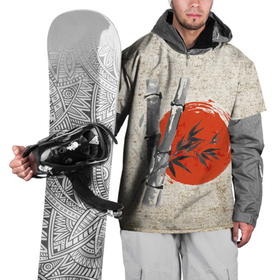 Накидка на куртку 3D с принтом Закат   Бамбук в Петрозаводске, 100% полиэстер |  | бамбук | дерево | закат | китай | листья | пергамент | рассвет | рисунок | солнце