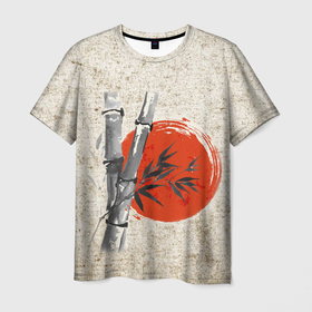 Мужская футболка 3D с принтом Закат   Бамбук в Курске, 100% полиэфир | прямой крой, круглый вырез горловины, длина до линии бедер | бамбук | дерево | закат | китай | листья | пергамент | рассвет | рисунок | солнце