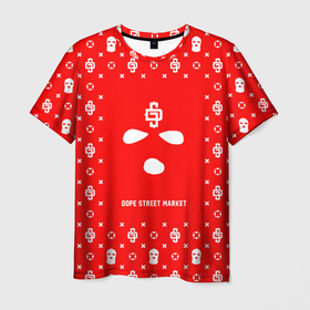 Мужская футболка 3D с принтом Узор Red Phantom Ski Mask (Dope Street Market) в Санкт-Петербурге, 100% полиэфир | прямой крой, круглый вырез горловины, длина до линии бедер | dope | балаклава | камуфляж | модные | узор | хайп | шмот