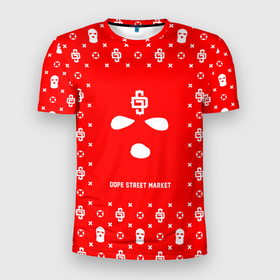 Мужская футболка 3D Slim с принтом Узор Red Phantom Ski Mask (Dope Street Market) в Новосибирске, 100% полиэстер с улучшенными характеристиками | приталенный силуэт, круглая горловина, широкие плечи, сужается к линии бедра | dope | балаклава | камуфляж | модные | узор | хайп | шмот