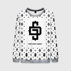 Мужской свитшот 3D с принтом Узор White Dope Street Market в Ухте, 100% полиэстер с мягким внутренним слоем | круглый вырез горловины, мягкая резинка на манжетах и поясе, свободная посадка по фигуре | dope | балаклава | камуфляж | модные | узор | хайп | шмот