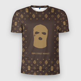 Мужская футболка 3D Slim с принтом Узор Monogramm Ski Mask (Dope Street Market) в Новосибирске, 100% полиэстер с улучшенными характеристиками | приталенный силуэт, круглая горловина, широкие плечи, сужается к линии бедра | dope | балаклава | камуфляж | модные | узор | хайп | шмот