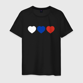 Мужская футболка хлопок с принтом Сердце триколор в Санкт-Петербурге, 100% хлопок | прямой крой, круглый вырез горловины, длина до линии бедер, слегка спущенное плечо. | 9 мая | белый | гордость | красный | любовь | патриот | русские корни | русский стиль | сердце триколор | символ | символ страны | синий | страна | флаг | это россия | я люблю россию